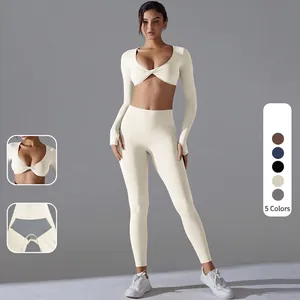 Completo da Yoga a Manica Lunga da Donna Top And Bottom Tuta da Fitness ad Alta Elasticità Abbigliamento Sportivo Antimicrobico Leggings da Palestra