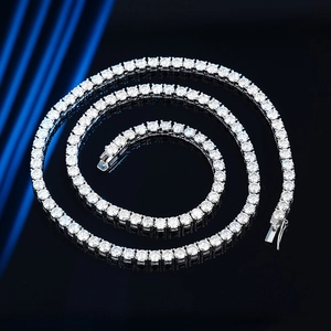 925 Sterling Silver Moissanite Tennis Necklace For Men Women Hip Hop Luxury Iced Out Round Cut Four Prong Setting Jewelry