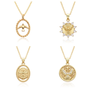 Bird Pendant Necklace Copper With Zirconia Peace Dove Cross Sunburst Vintage Jewelry For Women