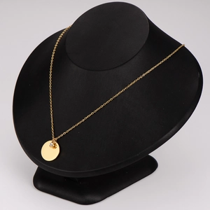 Minimalist gold stainless steel geometric circle necklace with small diamond pendant