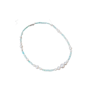 Light blue beads and white pearls necklace minimalist jewelry set for women