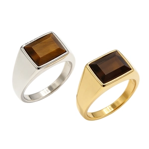 Vintage gold and silver square tiger eye stone rings in minimalist stainless steel