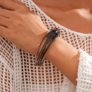 Retro acrylic bangle with smokey marble pattern and open cuff design for women