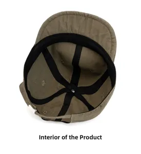 Internal view of short brim cotton baseball cap with sweatband and adjustable strap