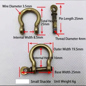 Detailed dimensions of the small horseshoe-shaped brass metal D-ring buckle, model X374