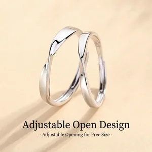 Adjustable S925 sterling silver Mobius rings with polished finish and open design for couples