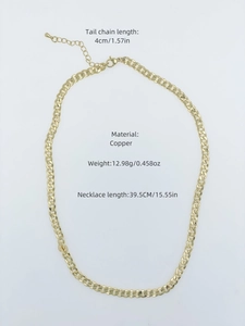 Detailed view of gold plated copper flat chain necklace showing adjustable extension link