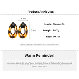 Detailed size and material info for acrylic leopard print oval hoop earrings