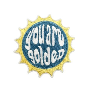 Embroidered sun patch with YOU ARE GOLDEN text for clothing decoration and DIY crafts