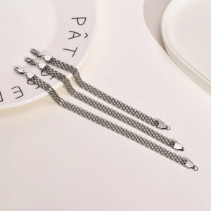 Three silver mesh chain bracelets in stainless steel with lobster clasp for daily wear