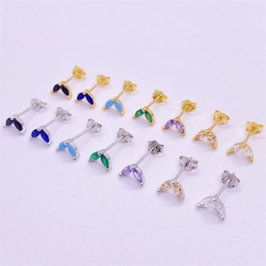 Minimalist S925 sterling silver stud earrings with colorful marquise zircons set