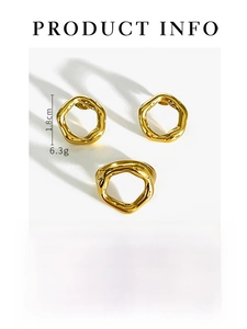 Detail view of 18k gold plated stainless steel hexagonal earrings and ring set specs