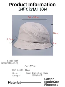 Size chart showing 54-59cm circumference for this washed cotton sun bucket hat