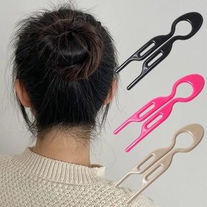 U-shaped hair fork pins for bun hairstyles in black, rose red, and beige plastic finish