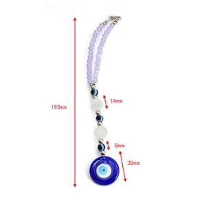 Detailed size specifications of the Evil Eye keychain with blue glass pendant measurements