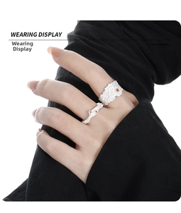 Wearing display of irregular bark texture S925 silver rings with orange zircon stones