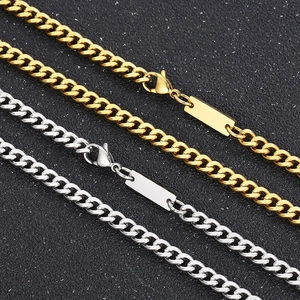 Collier Chaîne Cuban Link Acier Inoxydable Avec Plaque Rectangulaire Bijoux Hip Hop Minimalistes Homme Unisexe
