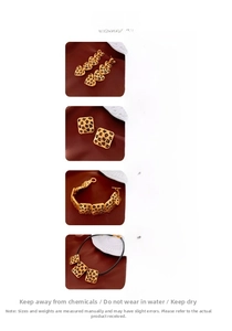 Tableau des tailles détaillé pour ensemble bijoux léopard vintage avec pendentifs carrés