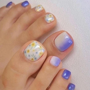 Künstliche Zehennägel Lila Gelb Farbverlauf Blumenmuster Kunststoff Schimmer Sommer Look Für Damen