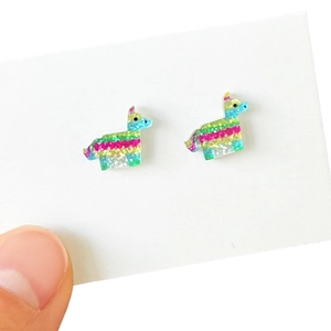 Sparkly glitter alpaca stud earrings made of resin for Cinco de Mayo celebrations