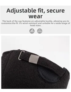 Close-up of winter wool baseball cap with waffle texture and adjustable metal buckle back