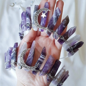 Handmade Raw Amethyst Crystal Crown Headband Celestial Moon Star Quartz Tiara Bohemian Bridal Hair Accessories Women