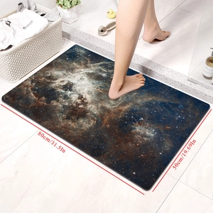 Detail of starry sky diatom mud bath mat with dimensions 80x50cm showing soft surface