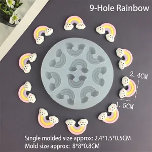 9-hole rainbow silicone mold for DIY cake decoration and resin crafts, 8x8x0.8cm size
