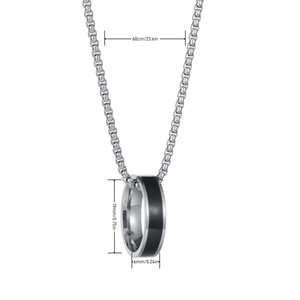 Detail of 60cm box chain with black enamel ring pendant showing exact size specifications
