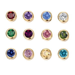 Set of 12 colorful cubic zirconia round charms in gold plated stainless steel