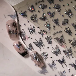 Butterfly Nail Art Stickers Holographic Laser Ultra Thin Adhesive Floral Star Design DIY Manicure Decor For Women