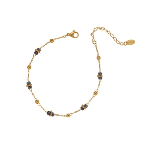 Bracciale di perle blu cielo stellato dorato con chiusura a moschettone in acciaio