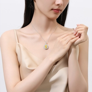 Water drop pear-cut yellow diamond pendant necklace with s925 silver pave setting