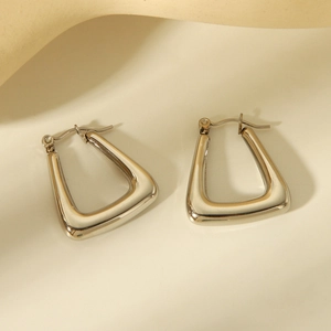 Minimalist silver geometric rectangular titanium steel earrings with high-polish finish