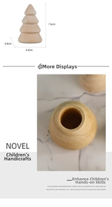 Detailed view of unfinished wooden Christmas tree showing 7.6cm height and 4.8cm base size