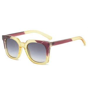 Occhiali da sole quadrati vintage con montatura sfumata viola-gialla e lenti grigie