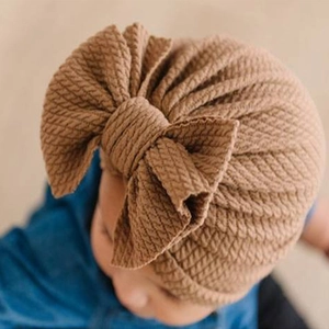 Baby Turban Hat Waffle Knit Big Bow Soft Stretchy Headwrap For Infants Toddlers Newborn Bonnet