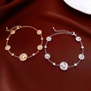 Exquisite 18K Gold Plated Copper Bracelet Round Starburst Zirconia Charms Adjustable Chain Women Jewelry