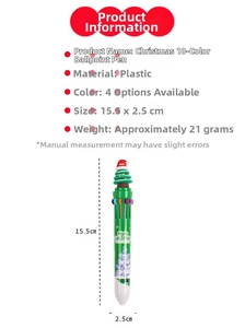 Detailed size view of Christmas 10-color ballpoint pen with festive tree topper