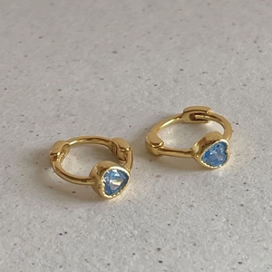 Elegant 925 sterling silver heart earrings with blue zircon and gold plating
