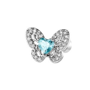 Orecchino a farfalla in argento con zirconi e pietra a cuore blu con vite posteriore