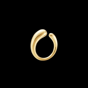 Nahaufnahme des minimalistischen goldenen Titanstahlrings mit poliertem Finish auf Schwarz