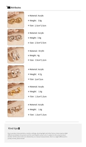 Detailed comparison of acrylic earrings showing various sizes and weight specifications