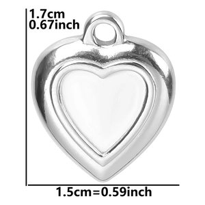 Detailed size view of silver heart pendant measuring 1.7cm by 1.5cm for DIY jewelry