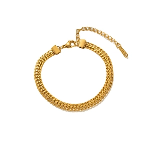Golden woven curb chain bracelet in titanium steel with lobster clasp and K18 tag