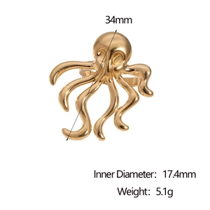 Unique octopus shaped open ring in 18k gold plated stainless steel marine style