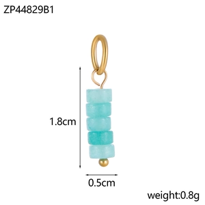 Detail of 1.8cm light blue column bead pendant with gold loops weighing 0.8g