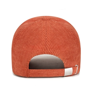 Adjustable burnt orange corduroy baseball cap with vintage embroidery and metal buckle