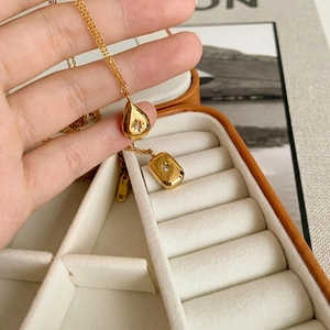 18K gold plated necklace set with star engraved square and water drop pendants