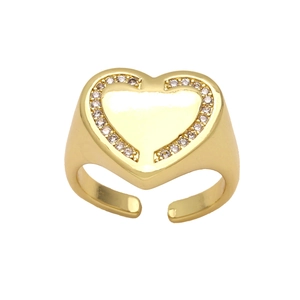 Minimalist open heart ring in gold finish with sparkling pavé cubic zirconia accents